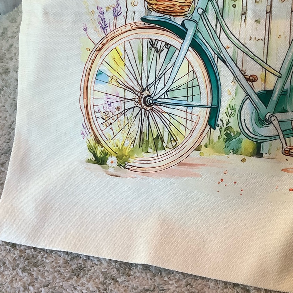 French Lavender Bicycle Canvas Tote Bag NWT 13.5” x 15” - Picture 8 of 16